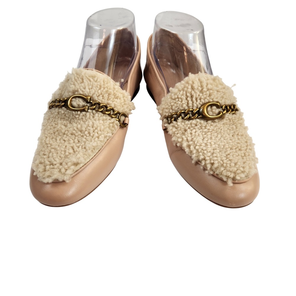 COACH Helena Beige‎ Shearling Chain Detail Loafers Womens  Luxury Flats Size 7 - Picture 6 of 10